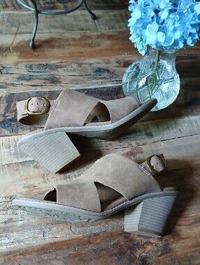 Eurosoft By Sofft Nice Neutral Slingback Block Heel SandalGold BuckleSz9